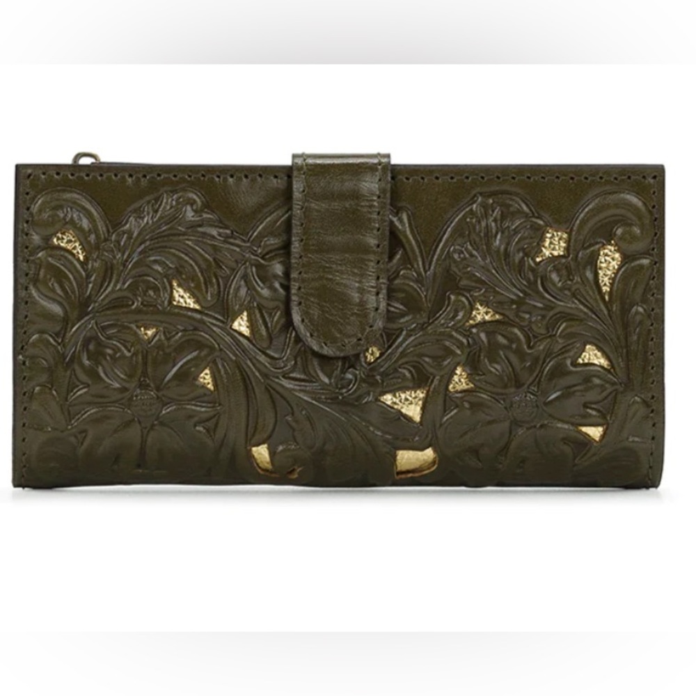 Patricia Nash Olive Green and Gold Leather Wallet